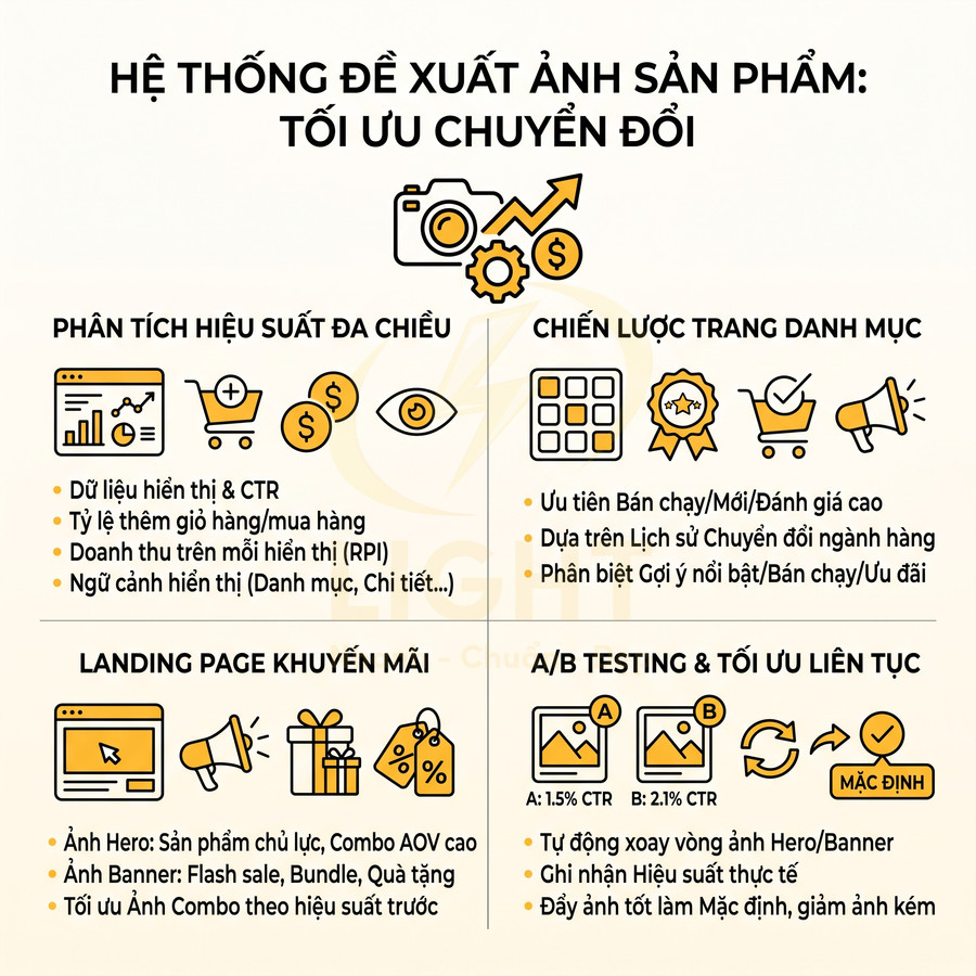 Hệ thống đề xuất ảnh sản phẩm tối ưu chuyển đổi với phân tích hiệu suất, chiến lược danh mục và A/B testing