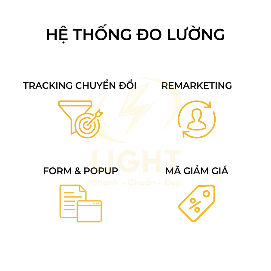 Hệ thống đo lường marketing với tracking chuyển đổi, remarketing, form popup và mã giảm giá