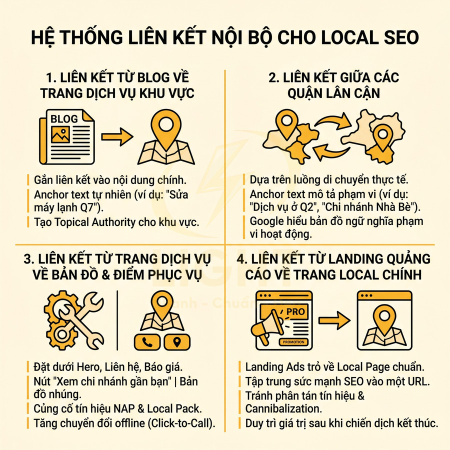 Hệ thống liên kết nội bộ tối ưu Local SEO với 4 loại liên kết và hướng dẫn triển khai chi tiết