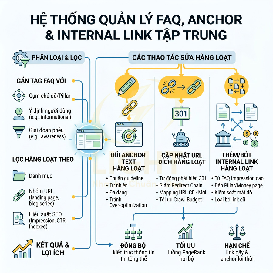 Hệ thống quản lý FAQ, anchor text và internal link tập trung cho tối ưu SEO website