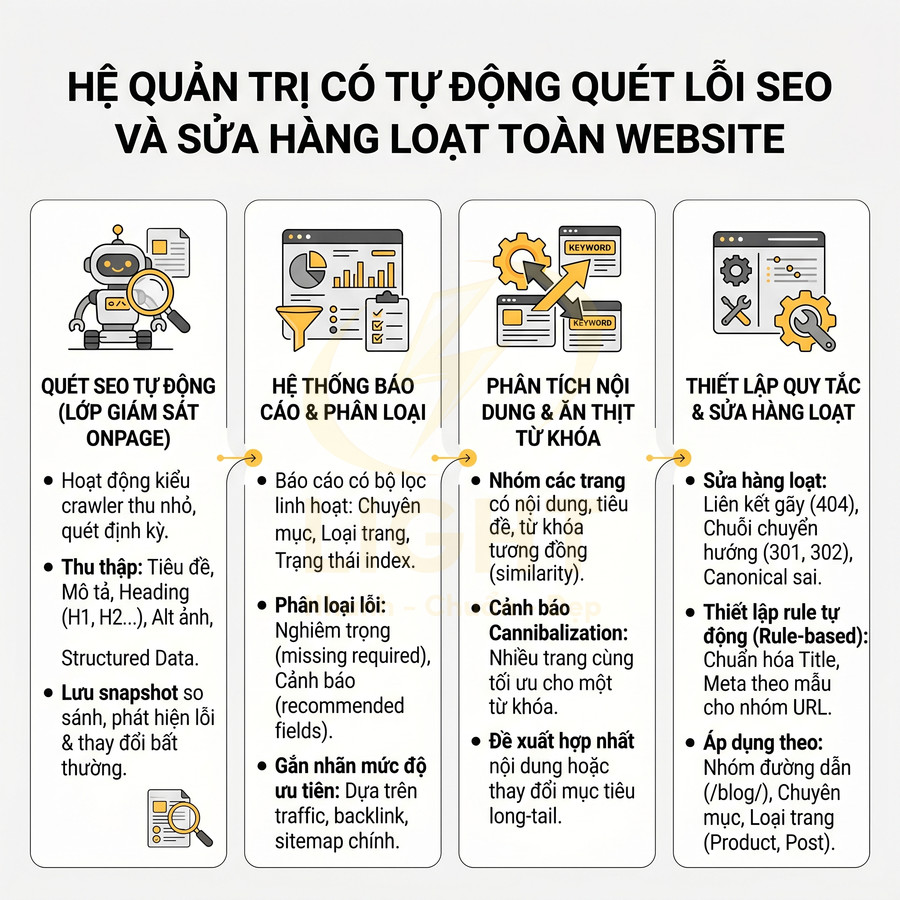 Hệ thống quản trị tự động quét lỗi SEO onpage, phân tích từ khóa và sửa hàng loạt toàn bộ website