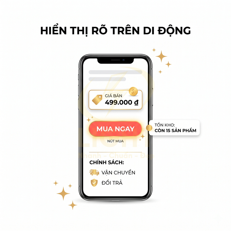 Giao diện mua hàng trên điện thoại với nút mua ngay, giá 499000đ và thông báo còn 15 sản phẩm