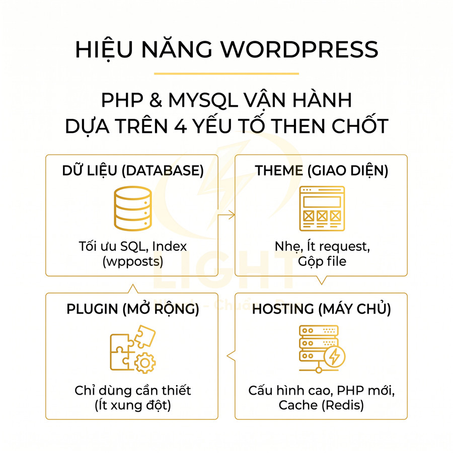 Hiệu năng WordPress với 4 yếu tố then chốt: dữ liệu, theme, plugin và hosting tối ưu