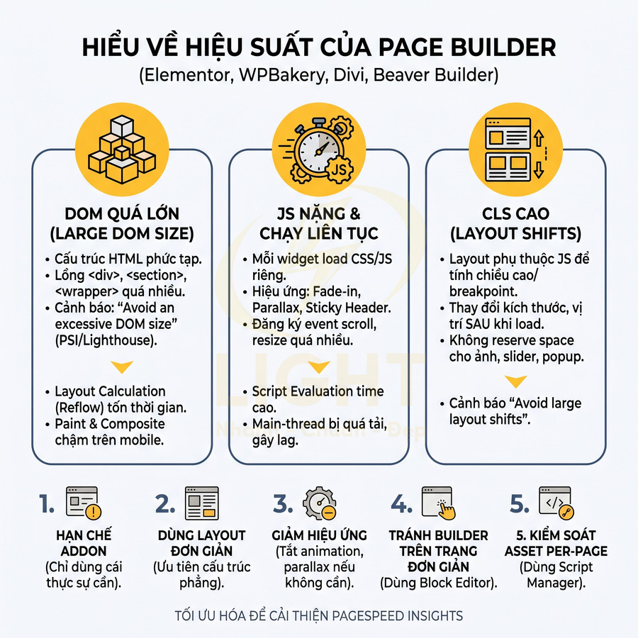 Hướng dẫn tối ưu hiệu suất Page Builder như Elementor, WPBakery, Divi để cải thiện điểm PageSpeed Insights