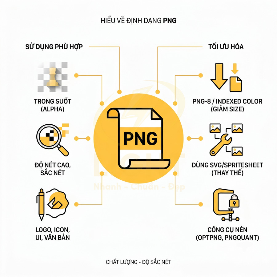 Hướng dẫn sử dụng và tối ưu định dạng ảnh PNG với ưu điểm trong suốt, sắc nét, phù hợp logo và icon