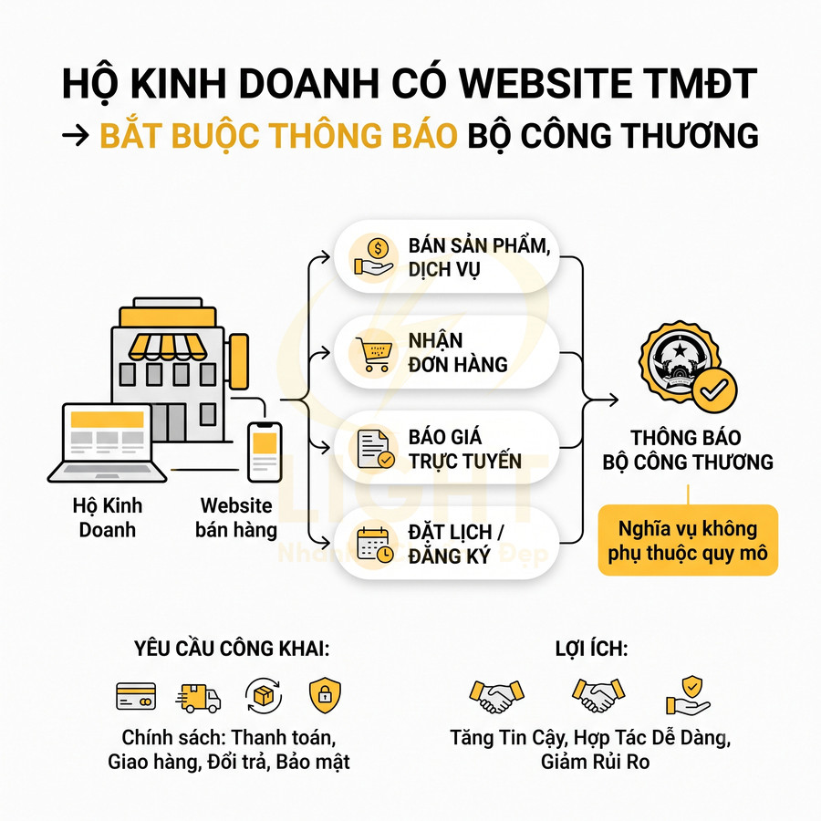 Infographic quy định hộ kinh doanh có website bán hàng TMĐT phải thông báo Bộ Công Thương
