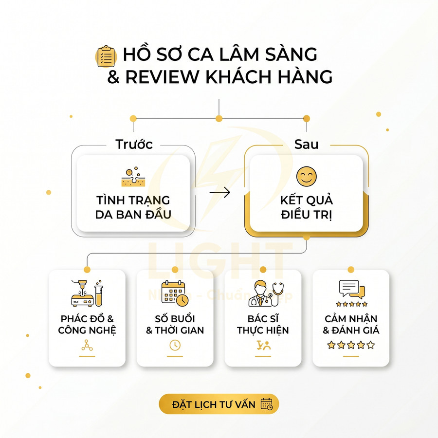 Quy trình hồ sơ ca lâm sàng và review khách hàng dịch vụ điều trị da tại Light Spa