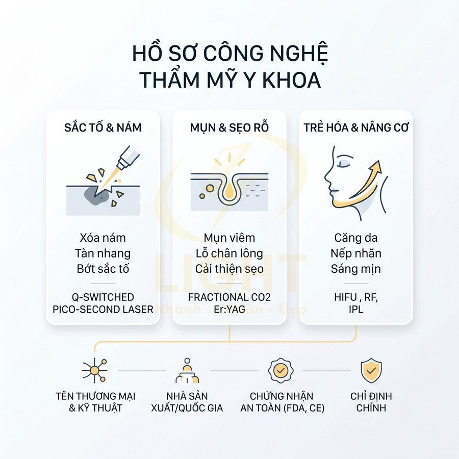 Hồ sơ công nghệ thẩm mỹ y khoa điều trị nám, mụn sẹo rỗ, trẻ hóa nâng cơ bằng laser và HIFU RF IPL