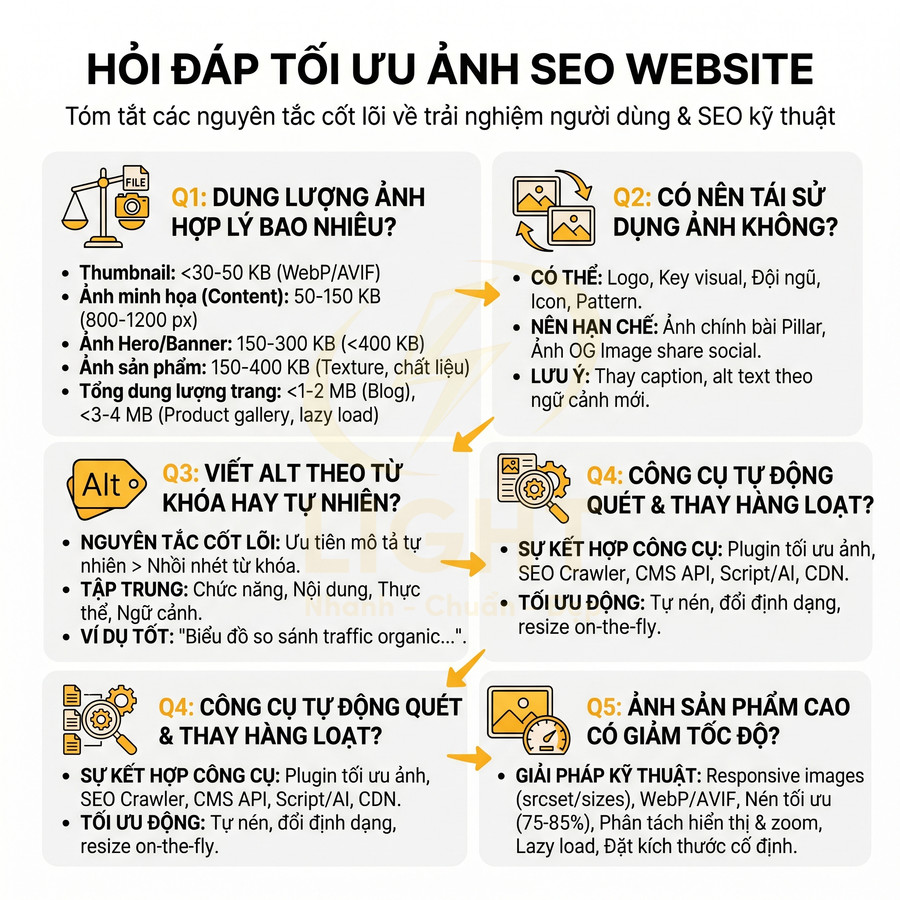 Hướng dẫn tối ưu ảnh SEO website với dung lượng, viết thẻ alt, tái sử dụng ảnh và công cụ tự động hóa