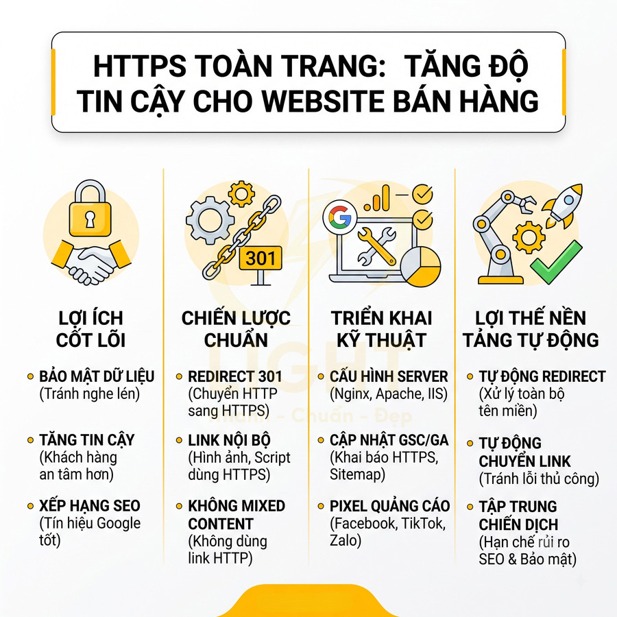 HTTPS toàn trang tăng độ tin cậy cho website bán hàng với lợi ích bảo mật, SEO và triển khai kỹ thuật