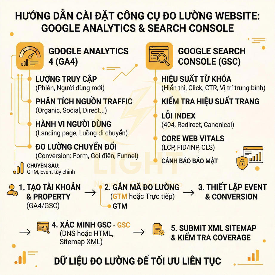 Hướng dẫn cài đặt Google Analytics 4 và Google Search Console đo lường website và tối ưu hiệu suất