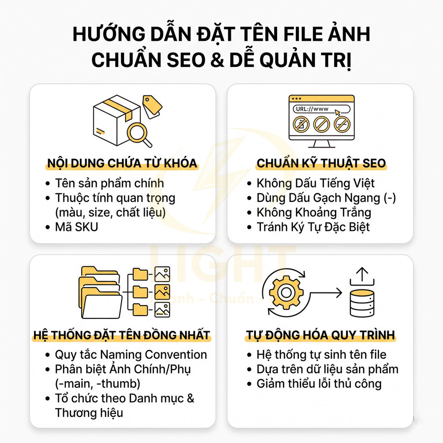 Hướng dẫn đặt tên file ảnh sản phẩm chuẩn SEO với nội dung từ khóa và hệ thống quản trị đồng nhất