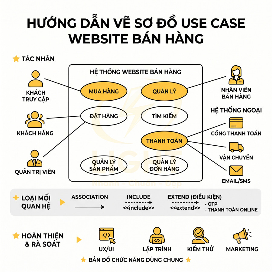 Cách vẽ sơ đồ use case website bán hàng từng bước