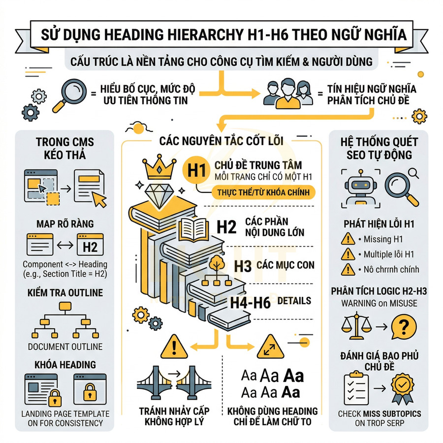 Hướng dẫn sử dụng heading H1 đến H6 theo ngữ nghĩa để tối ưu cấu trúc nội dung và SEO cho website