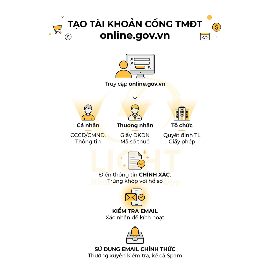 Hướng dẫn tạo tài khoản cổng thương mại điện tử online.gov.vn cho cá nhân, thương nhân, tổ chức