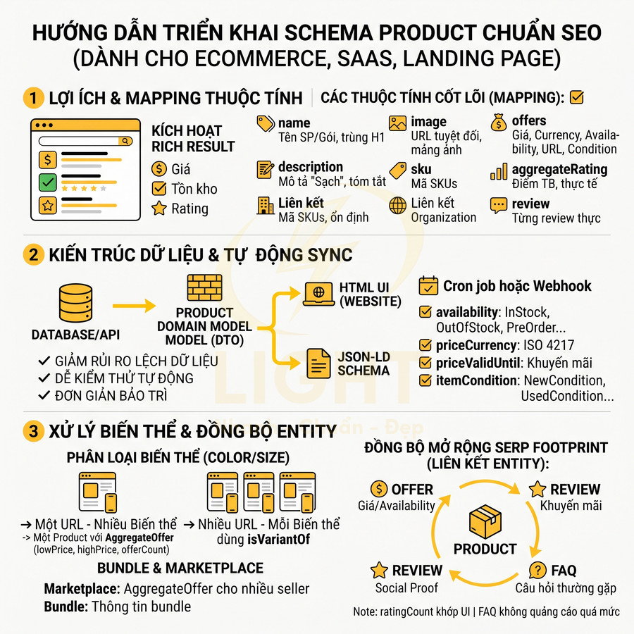 Hướng dẫn triển khai schema product chuẩn SEO cho website ecommerce SaaS landing page bằng JSON LD