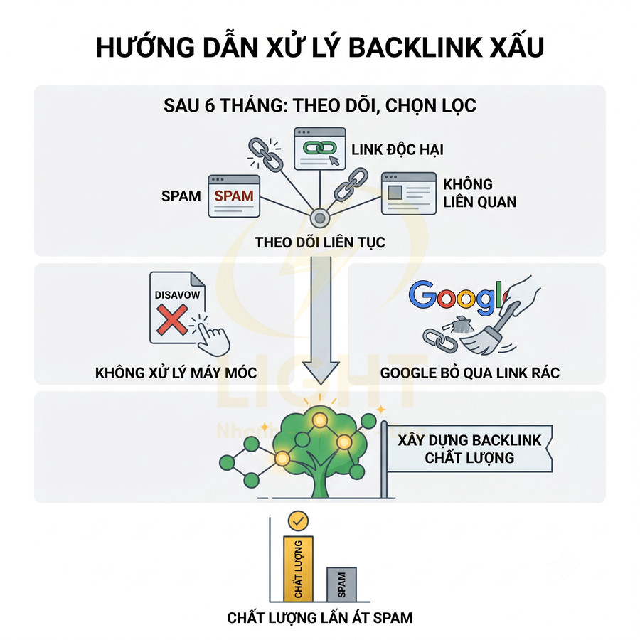 Hướng dẫn xử lý backlink xấu với theo dõi liên tục, loại bỏ link spam và xây dựng hệ thống backlink chất lượng