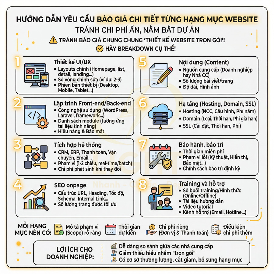 Hướng dẫn liệt kê hạng mục khi yêu cầu báo giá thiết kế website chi tiết cho doanh nghiệp