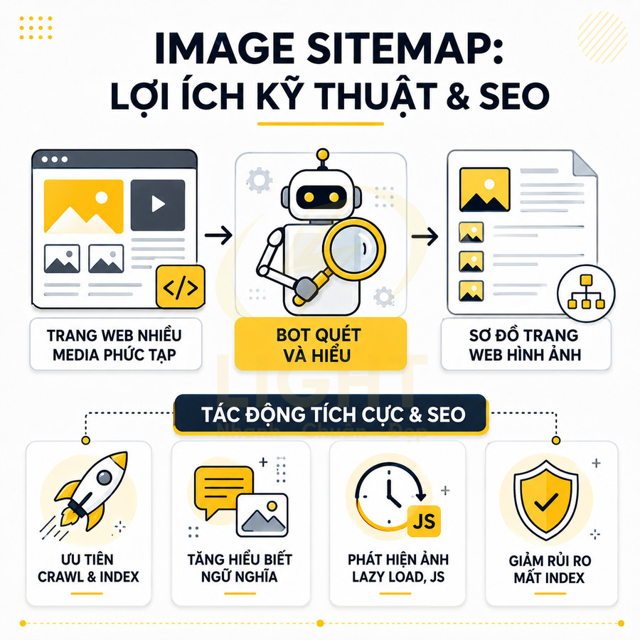 Infographic lợi ích kỹ thuật và SEO của image sitemap cho website nhiều hình ảnh