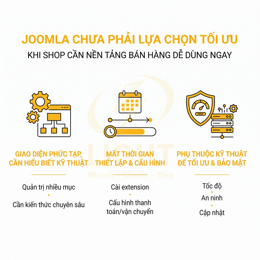 Infographic nêu nhược điểm của Joomla khi dùng làm nền tảng bán hàng online cho shop