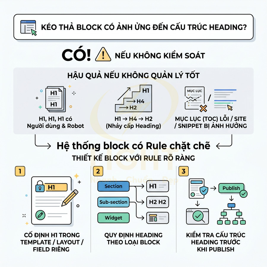 Hướng dẫn thiết kế block và quy tắc heading H1 H2 H4 để tránh lỗi cấu trúc và ảnh hưởng SEO trang web
