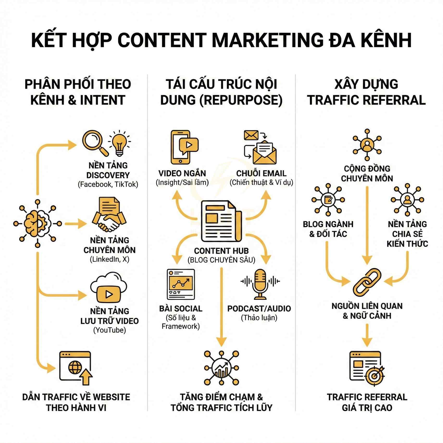 Chiến lược kết hợp content marketing đa kênh từ social, email, blog, podcast đến website