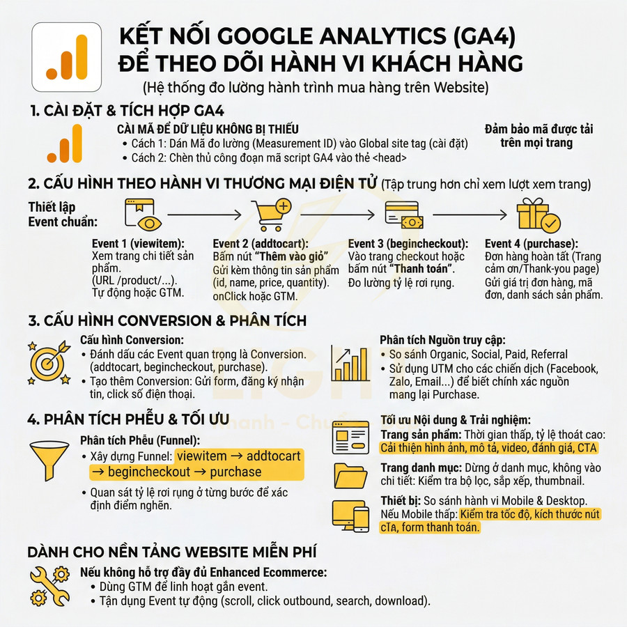 Hướng dẫn kết nối Google Analytics GA4 theo dõi hành vi khách hàng và thiết lập sự kiện thương mại điện tử