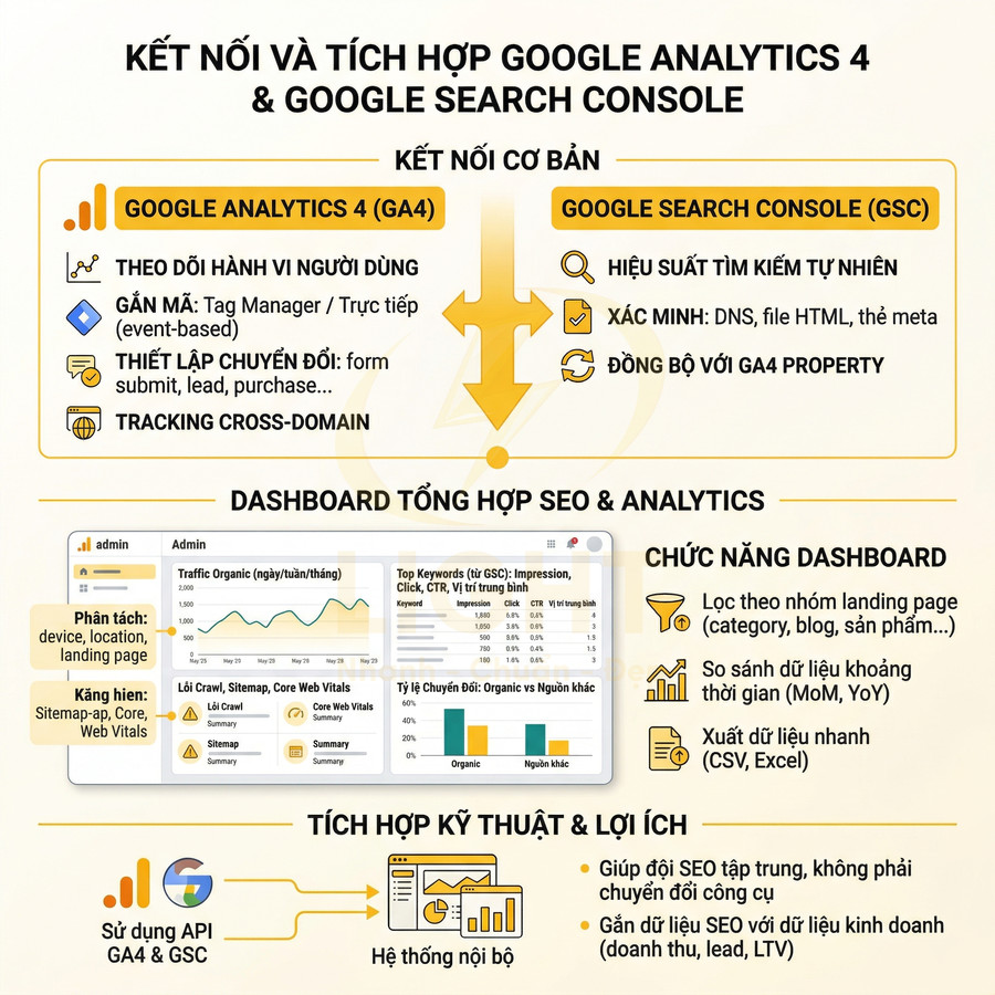 Hướng dẫn kết nối và tích hợp Google Analytics 4 với Google Search Console tạo dashboard SEO tổng hợp