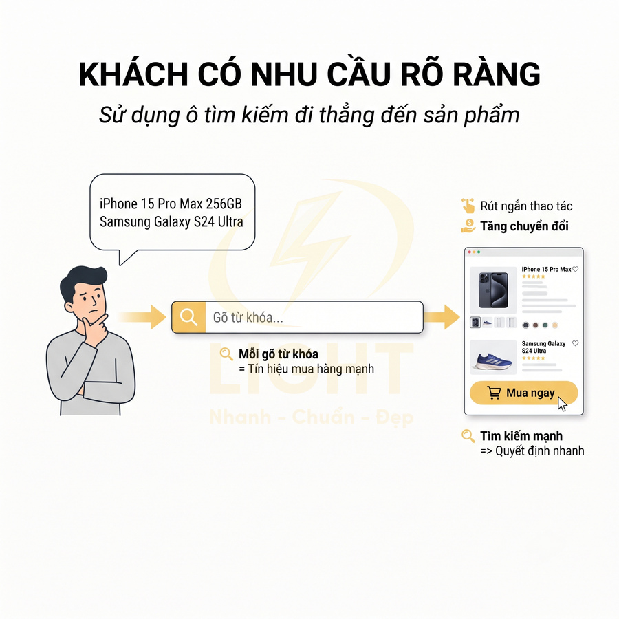 Khách hàng tìm kiếm iPhone 15 Pro Max và Samsung Galaxy S24 Ultra trong ô tìm kiếm để mua hàng nhanh