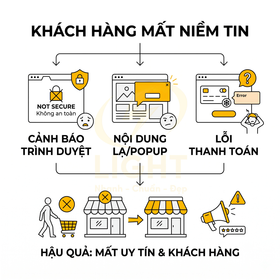 Minh họa các lỗi bảo mật website khiến khách hàng mất niềm tin và rời bỏ cửa hàng online