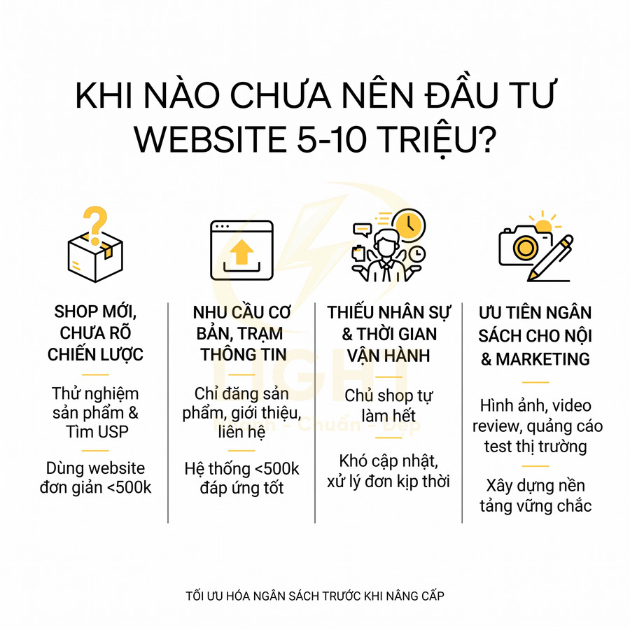 Infographic tư vấn khi nào chưa nên đầu tư website 5 10 triệu cho chủ shop online