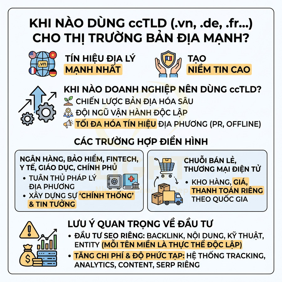 Infographic tiếng Việt giải thích khi nào nên dùng tên miền quốc gia ccTLD cho chiến lược thị trường bản địa