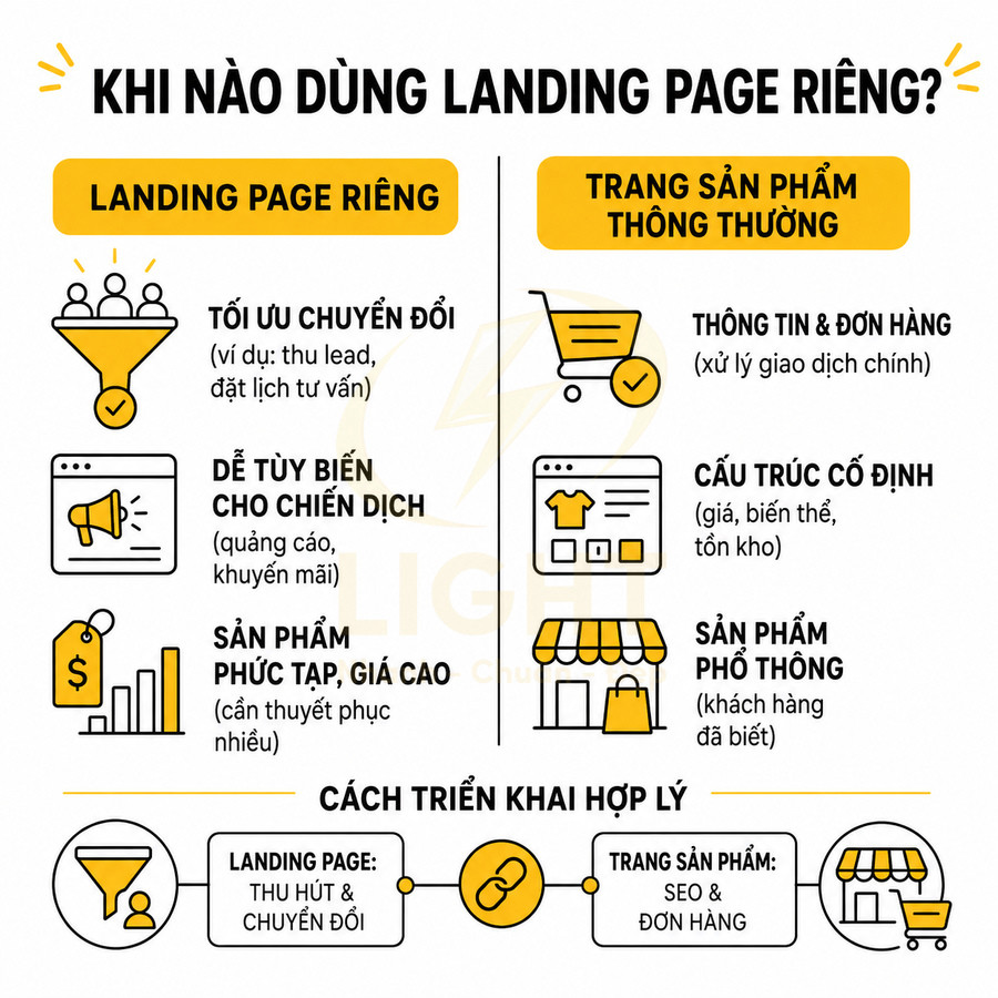 Khi nào nên làm landing page riêng thay vì dùng trang sản phẩm?