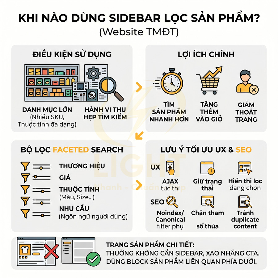 Hướng dẫn dùng sidebar lọc sản phẩm cho website thương mại điện tử, lợi ích và lưu ý tối ưu UX SEO