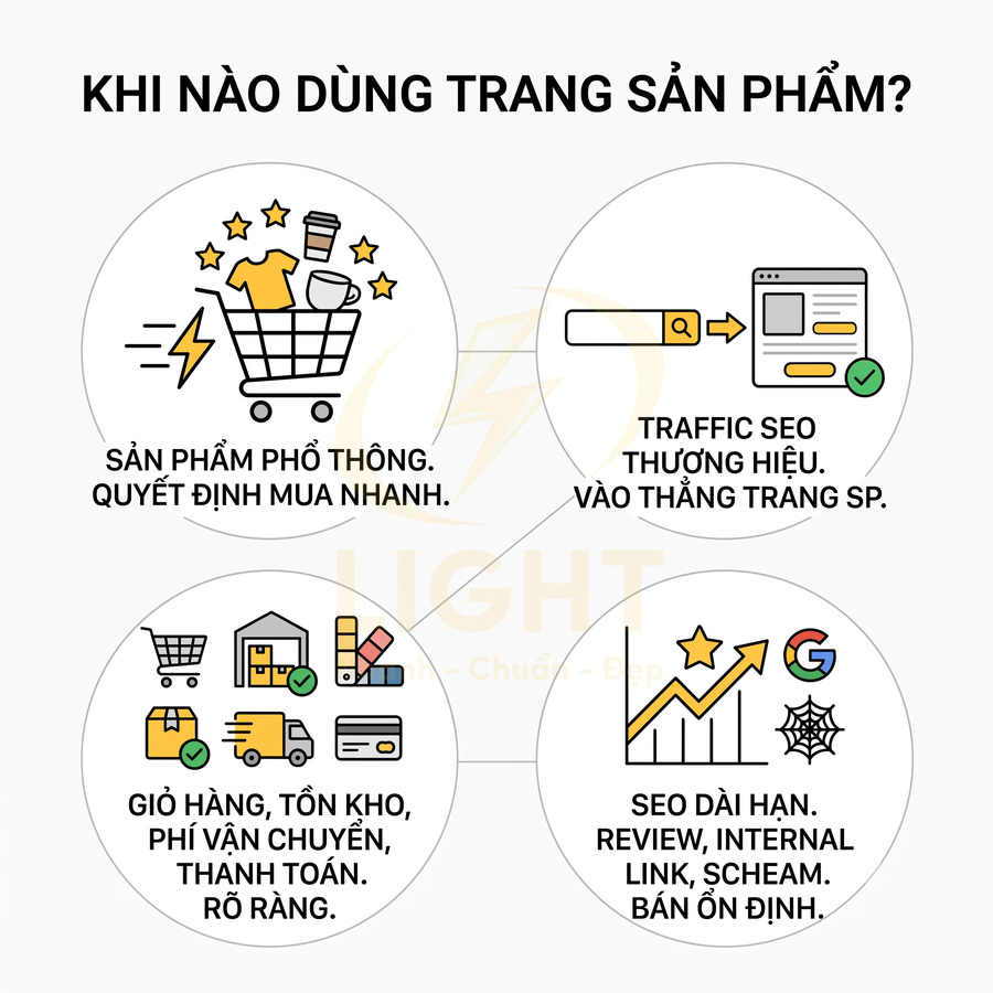 Hướng dẫn khi nào nên dùng trang sản phẩm trong SEO với các tiêu chí về traffic, giỏ hàng và tối ưu chuyển đổi