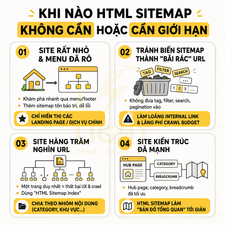 Hướng dẫn khi nào nên hạn chế dùng HTML sitemap để tối ưu cấu trúc website và crawl budget