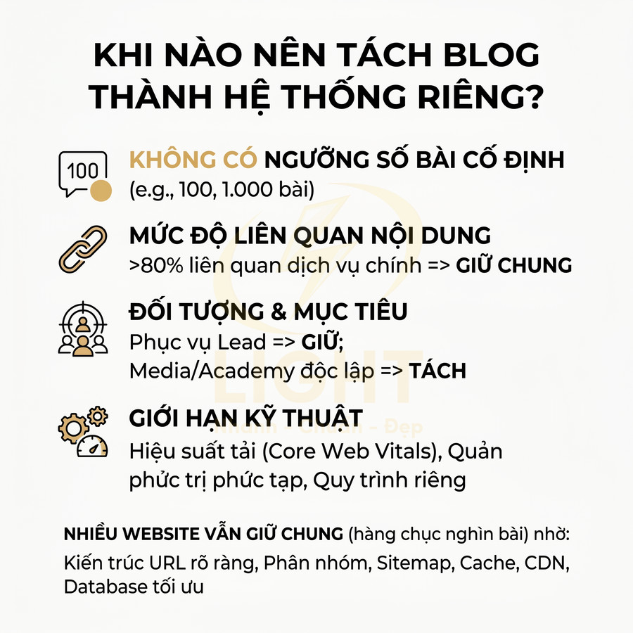 Tiêu chí quyết định khi nào nên tách blog thành hệ thống riêng và khi nên giữ chung trên website