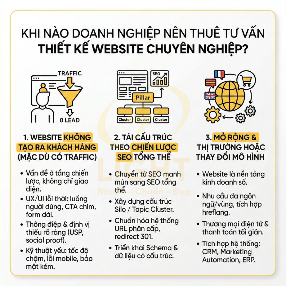 Infographic lý do doanh nghiệp nên thuê tư vấn thiết kế website chuyên nghiệp và tối ưu chiến lược SEO tổng thể