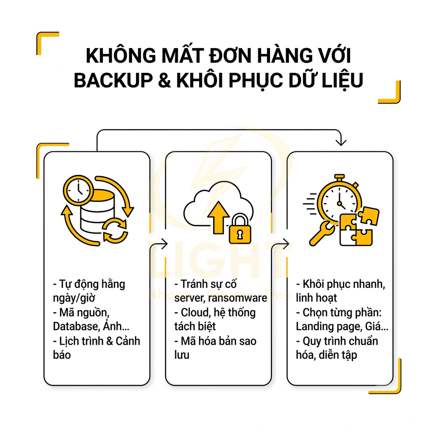 Giải pháp backup và khôi phục dữ liệu giúp tự động sao lưu, bảo mật cloud và phục hồi đơn hàng nhanh chóng