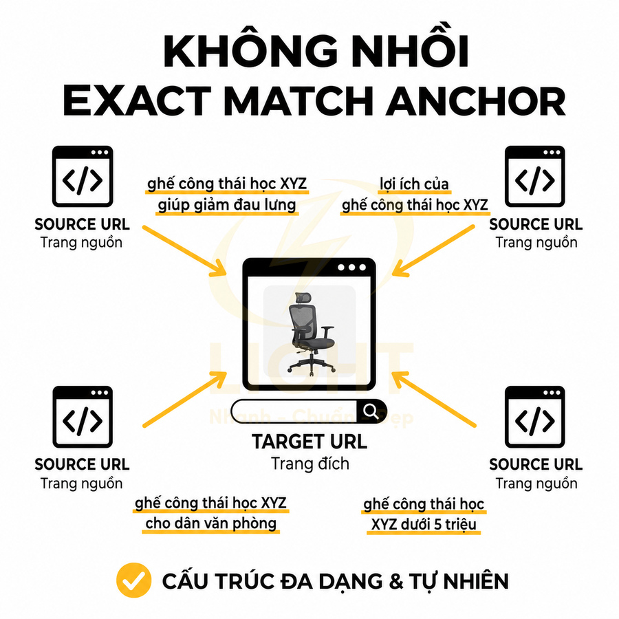 Ghế công thái học văn phòng XYZ màu đen ở trang đích trong sơ đồ liên kết SEO