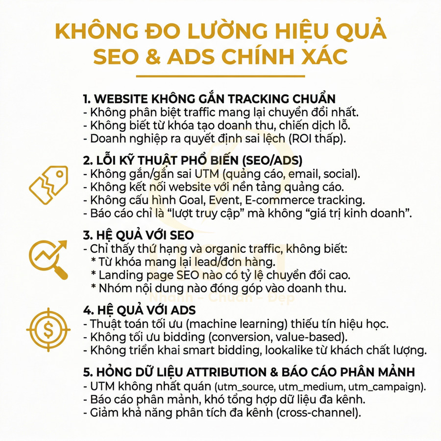 Nội dung cảnh báo các lỗi không đo lường chính xác hiệu quả SEO và quảng cáo trên website