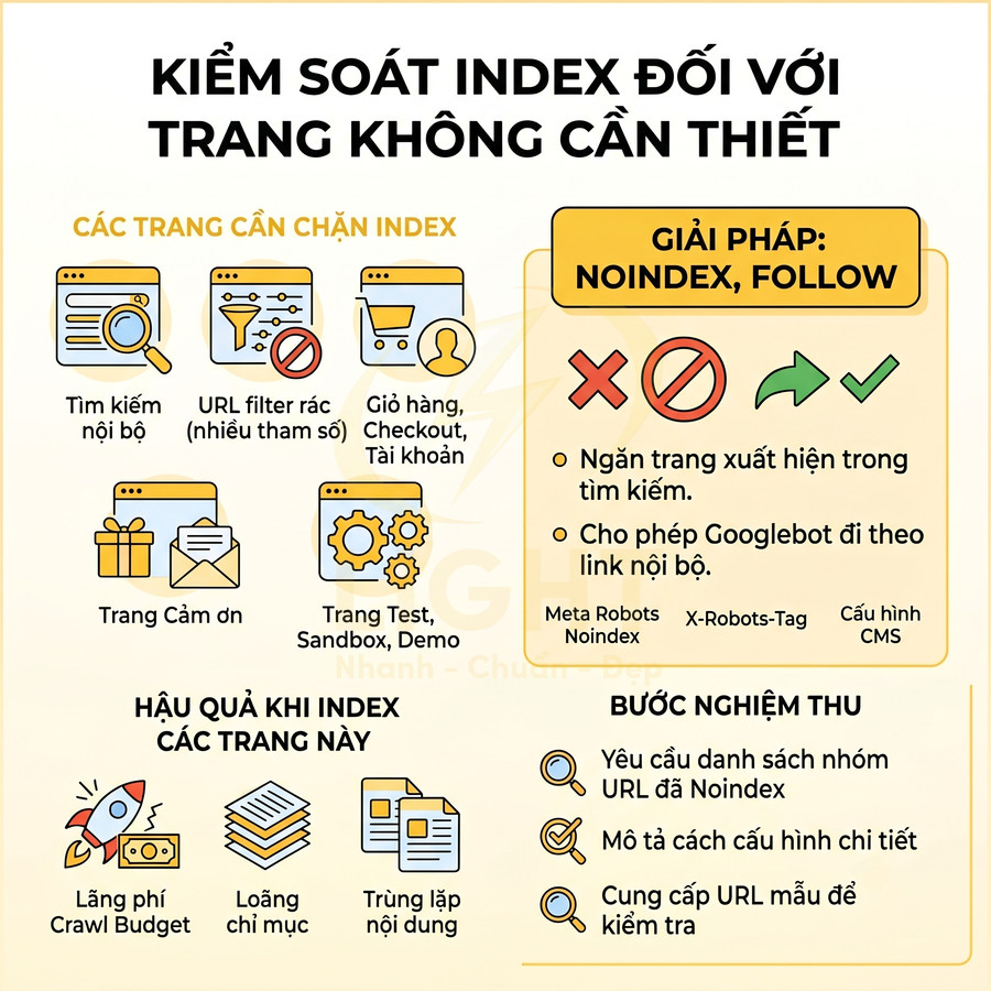 Hướng dẫn kiểm soát index cho các trang không cần thiết bằng thẻ noindex follow trong SEO website