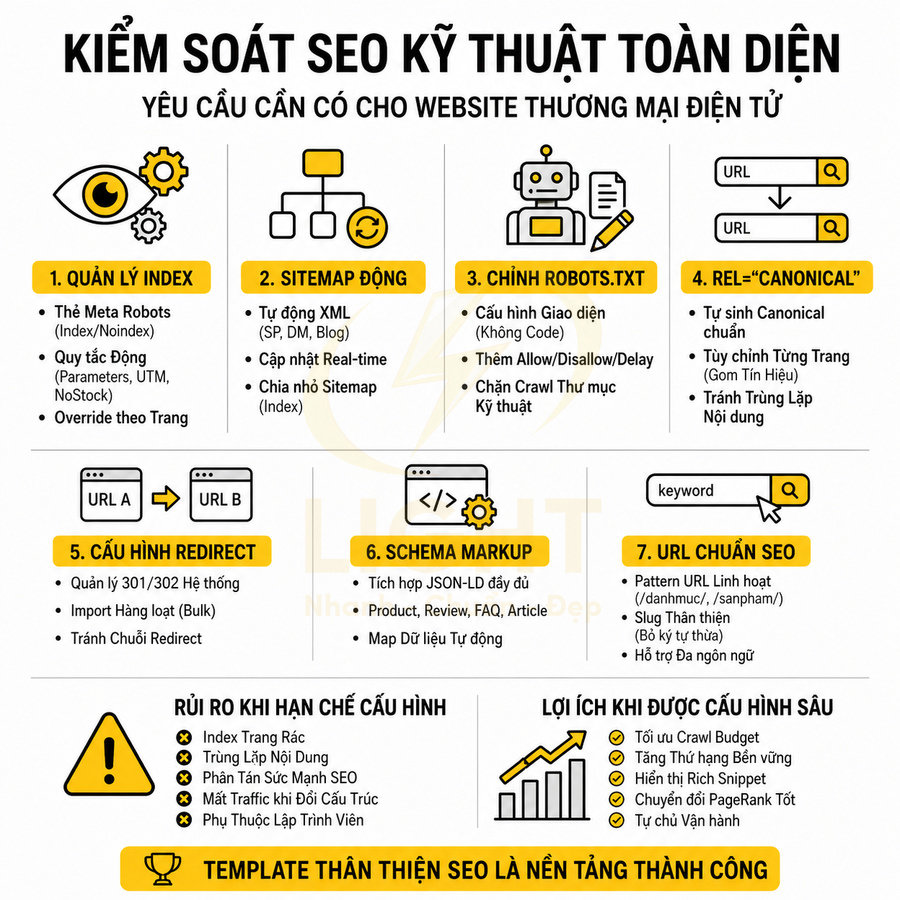 Checklist kiểm soát SEO kỹ thuật toàn diện cho website thương mại điện tử với 7 bước cấu hình quan trọng