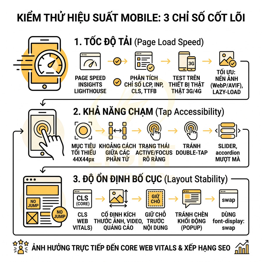 Hướng dẫn kiểm thử hiệu suất mobile với 3 chỉ số cốt lõi tối ưu Core Web Vitals và SEO