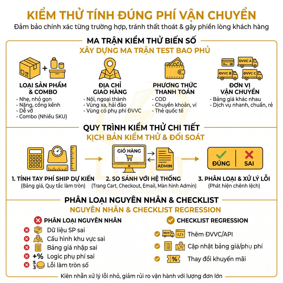Hướng dẫn kiểm thử tính đúng phí vận chuyển với ma trận biến số và quy trình đối soát chi tiết