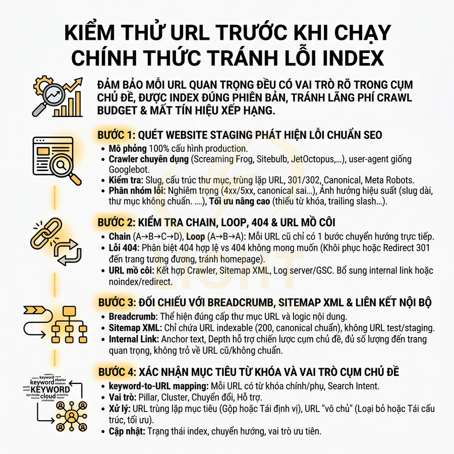Hướng dẫn kiểm thử URL trước khi chạy chính thức để tránh lỗi index và tối ưu SEO website