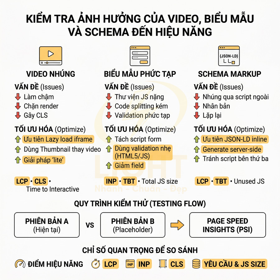 Hướng dẫn tối ưu video, biểu mẫu và schema markup để cải thiện hiệu năng và chỉ số Core Web Vitals