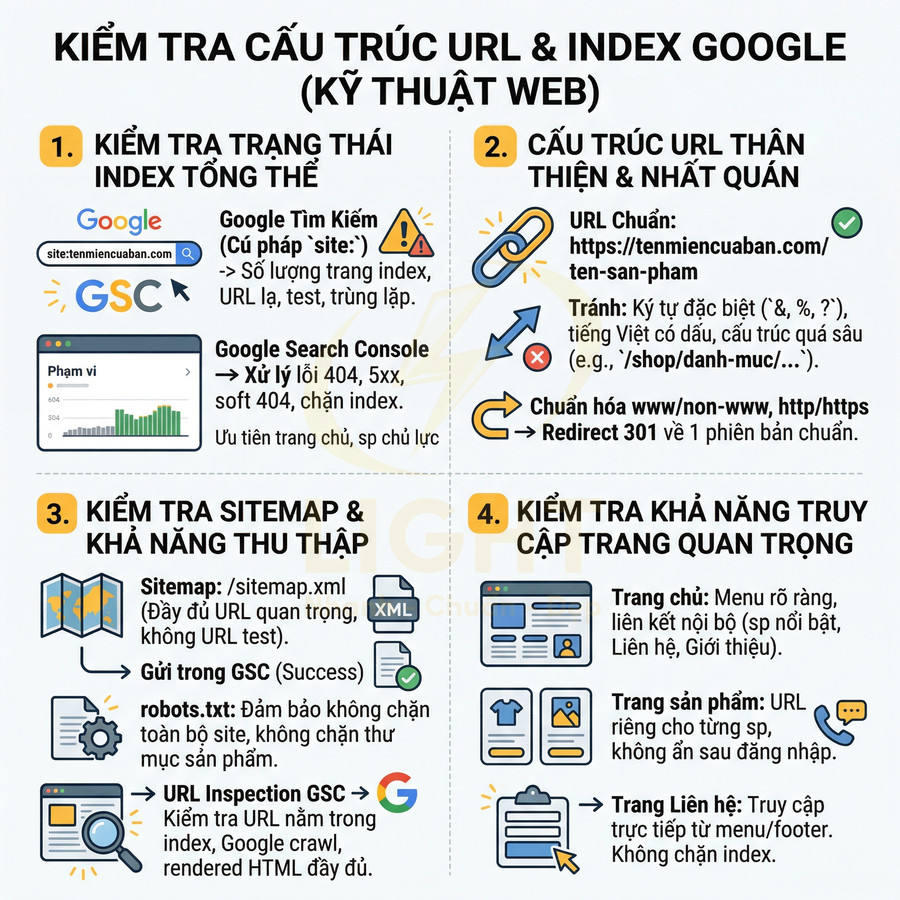 Hướng dẫn kiểm tra cấu trúc URL và index Google, tối ưu sitemap và khả năng thu thập cho website SEO