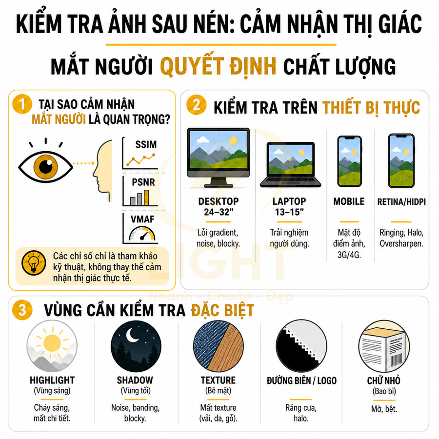 Hướng dẫn kiểm tra chất lượng ảnh sau nén dựa trên cảm nhận thị giác và các vùng cần kiểm tra đặc biệt