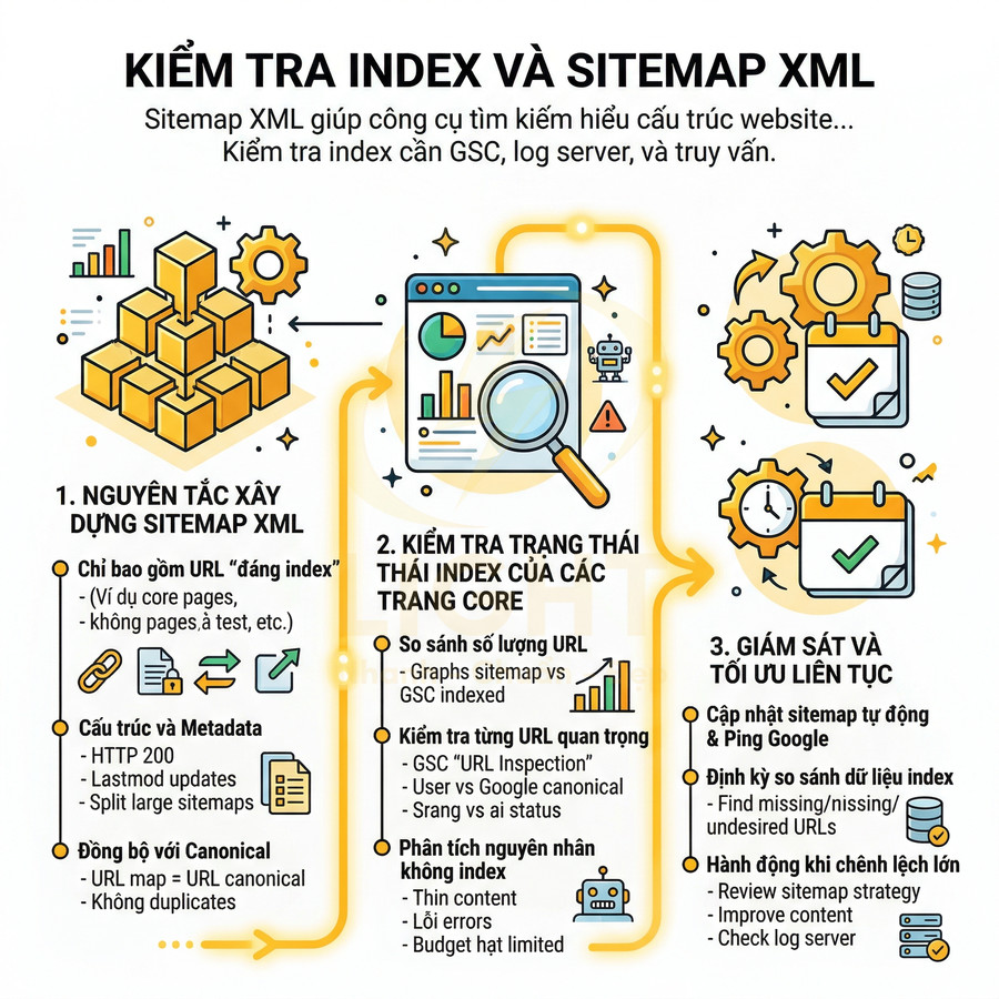 Hướng dẫn kiểm tra index và xây dựng sitemap XML tối ưu SEO với các bước giám sát và cập nhật liên tục